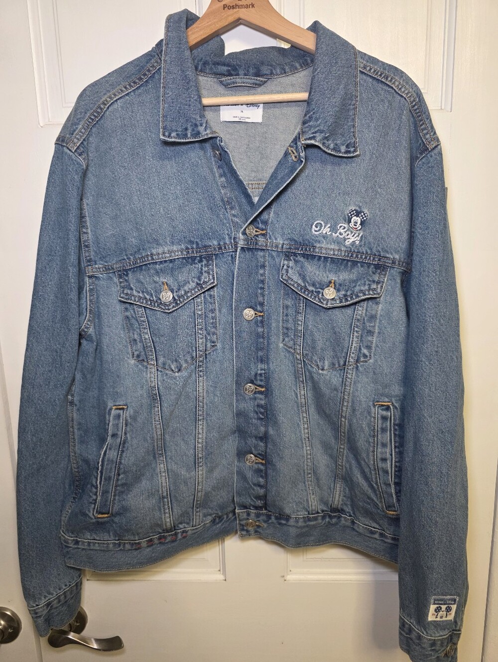 Old Navy x Disney Mickey Mouse Denim Trucker Jacket W/Embroidered USA Flag- XL - Picture 2 of 16